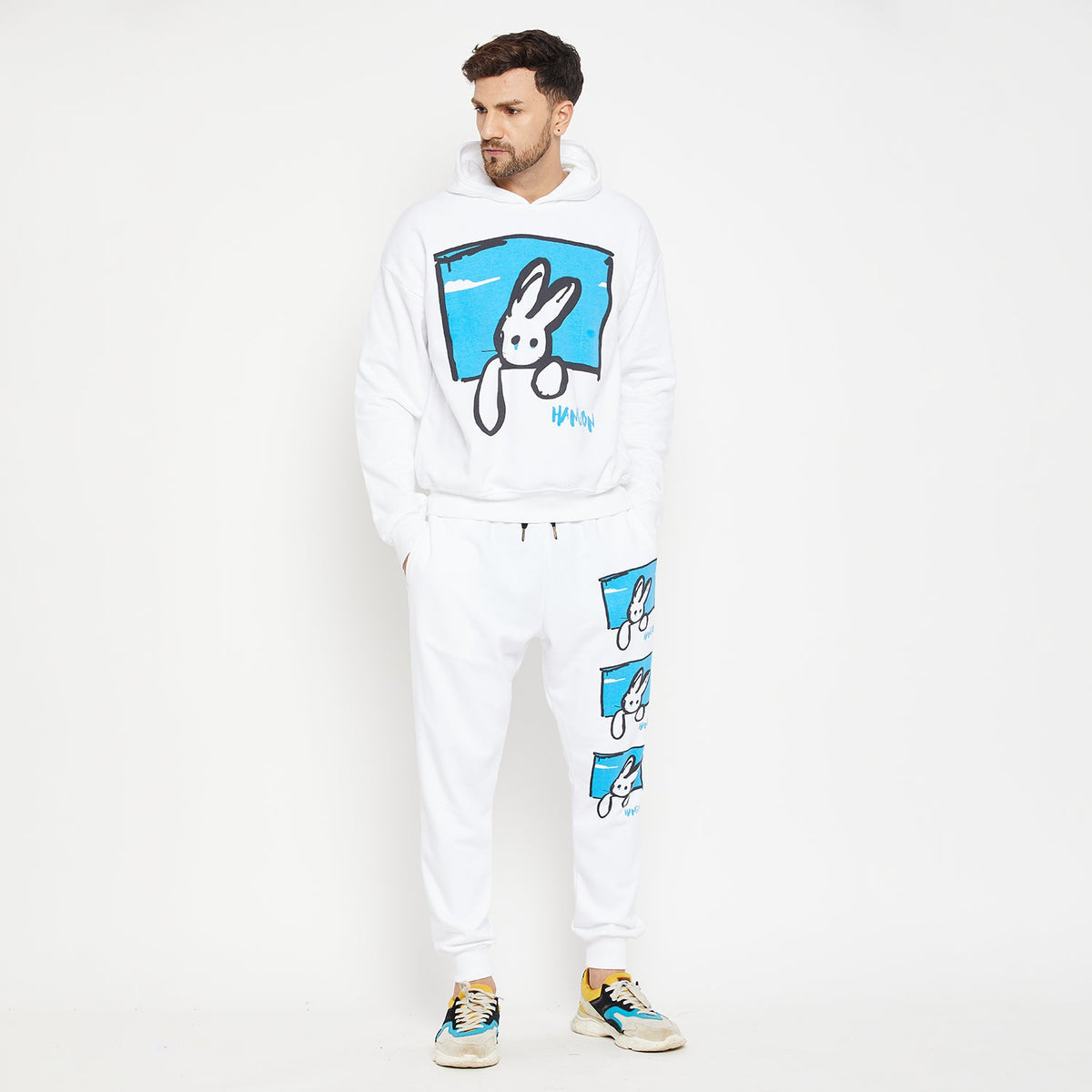 Blue & White Men Cotton Jogger And Hoodie Set at Rs 550/set in Bengaluru