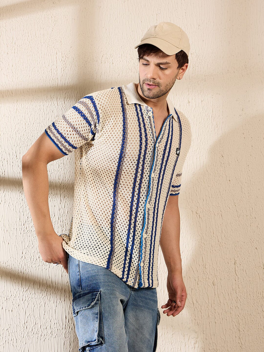 Off White Striped Crochet Knitted Shirt Shirts Fugazee 