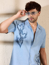 Ice Heart Embroidery Cuban Denim Shirt Shirts Fugazee 