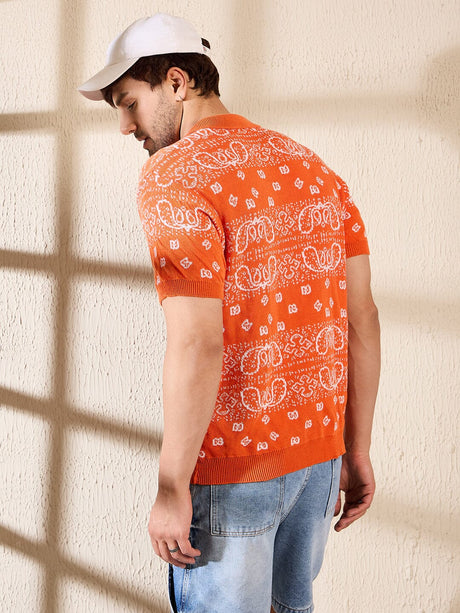 Orange Paisley Knitted Polo Tshirt T-shirts Fugazee 