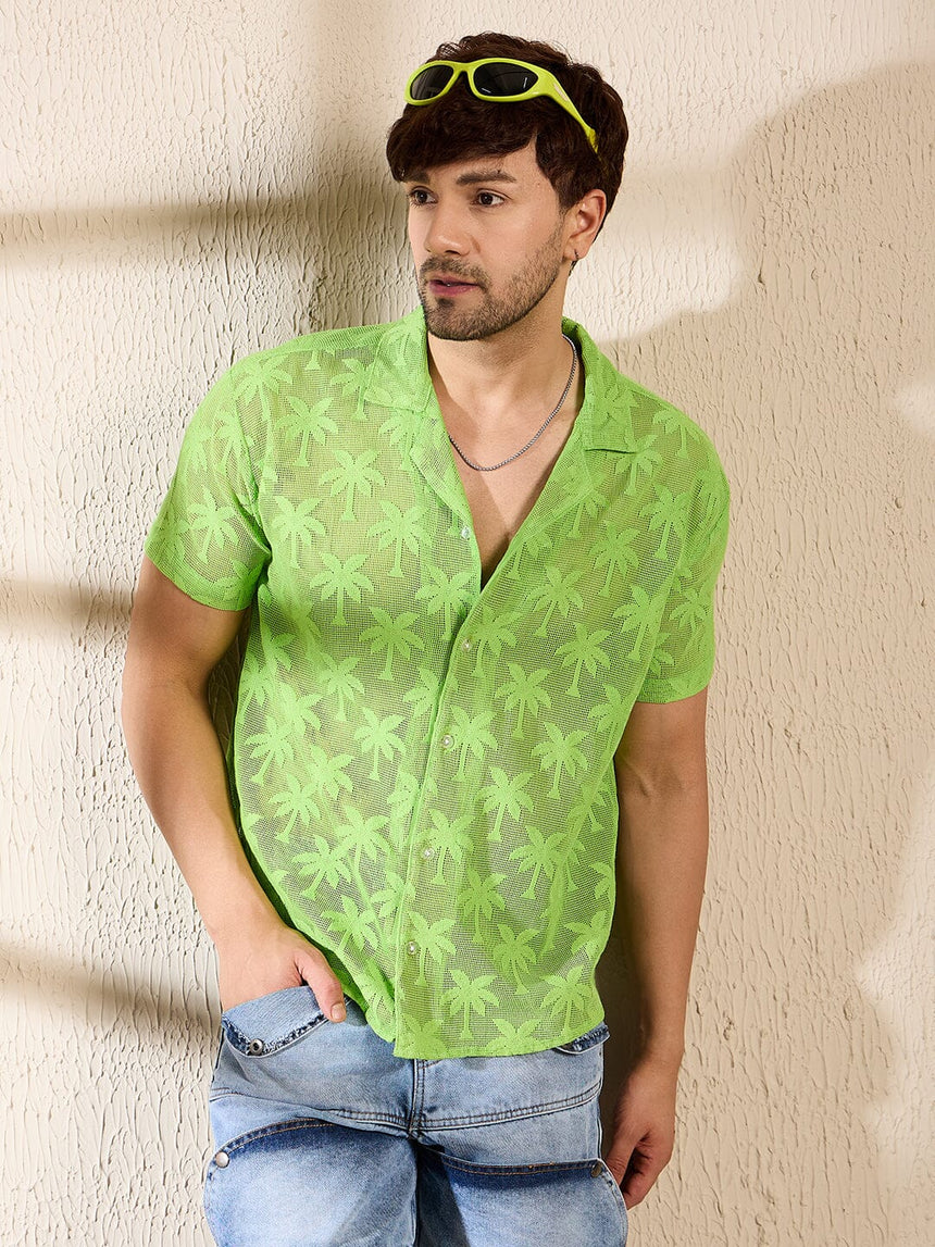 Lime Green Plam Sheer Cuban Shirt Shirts Fugazee 