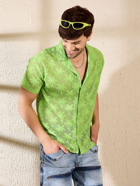 Lime Green Plam Sheer Cuban Shirt Shirts Fugazee 