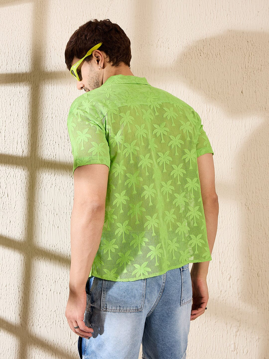 Lime Green Plam Sheer Cuban Shirt Shirts Fugazee 