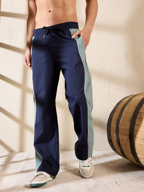 Navy & Teal Wavy Panel Trackpants Trackpants Fugazee 