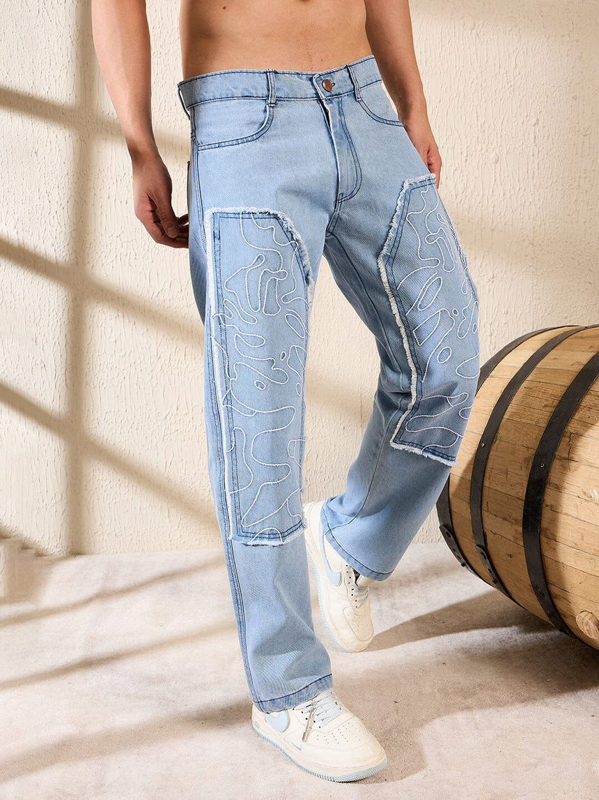 Ice Embroidered Panel Carpenter Denim Jeans Fugazee 