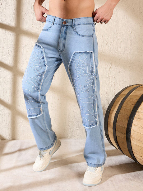 Ice Embroidered Panel Carpenter Denim Jeans Fugazee 