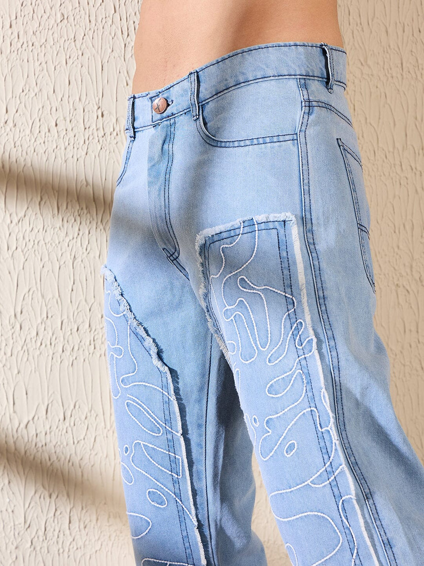 Ice Embroidered Panel Carpenter Denim Jeans Fugazee 