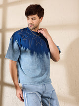 Blue Ombre Star Embroidery Oversized Tshirt T-shirts Fugazee 