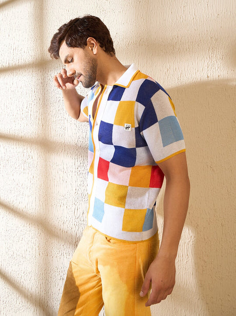 Ecru Colour Blocked Knitted Shirt Shirts Fugazee 