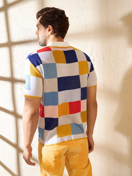 Ecru Colour Blocked Knitted Shirt Shirts Fugazee 