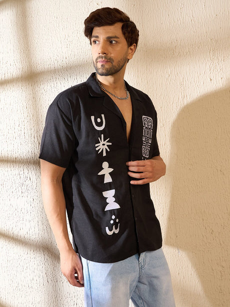 Black Elements Embroidered Cuban Shirt Shirts Fugazee 