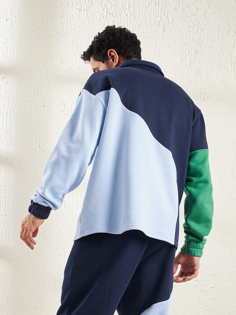 Blue Cut Sew Oversized Polo Sweatshirt Sweatshirts Fugazee 