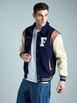 Navy Statement Woollen Varsity Jacket Jackets Fugazee 