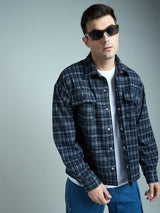 Charcoal & Navy Checkered Tweed OverShirt Shackets Fugazee 