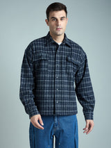 Charcoal & Navy Checkered Tweed OverShirt Shackets Fugazee 