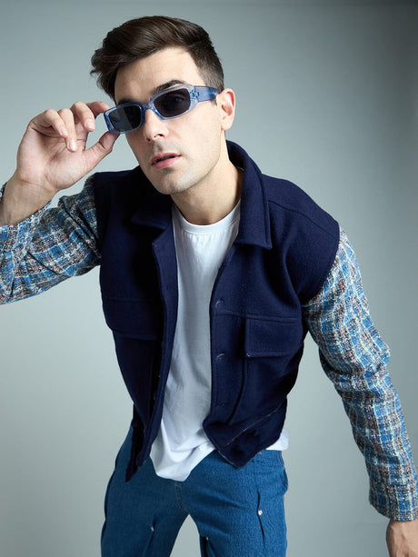 Navy Checkered Aviator Jacket Jackets Fugazee 