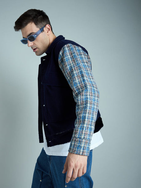 Navy Checkered Aviator Jacket Jackets Fugazee 