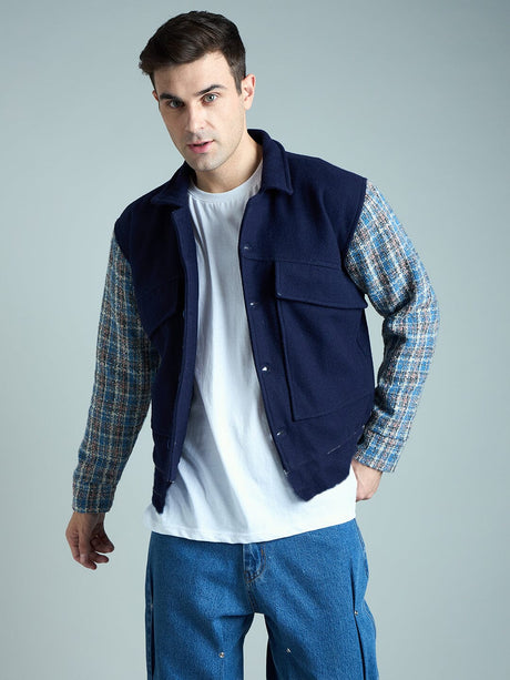 Navy Checkered Aviator Jacket Jackets Fugazee 