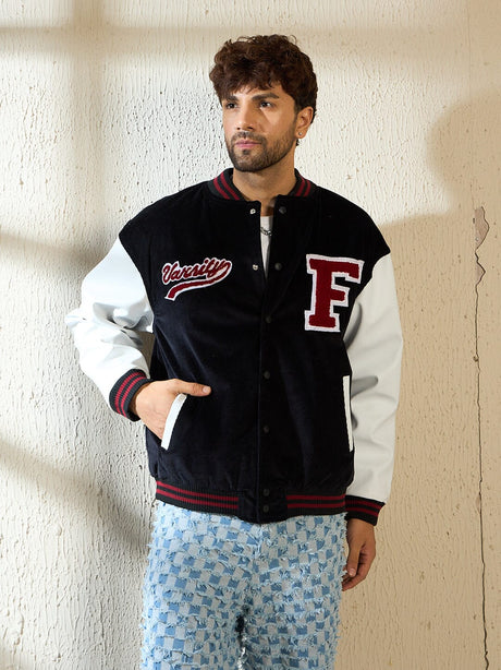 Black Corduroy Varsity Jacket Jackets Fugazee 