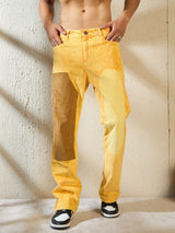 Yellow Washed Corduroy Patch Denim Jeans Fugazee 