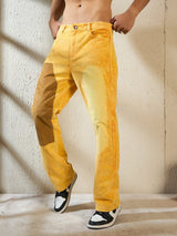 Yellow Washed Corduroy Patch Denim Jeans Fugazee 