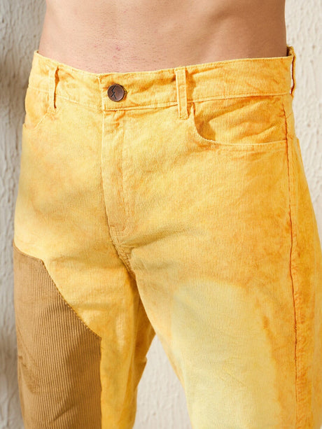 Yellow Washed Corduroy Patch Denim Jeans Fugazee 