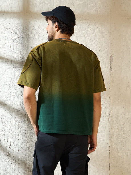 Khaki Ombre Padded Shoulder Oversized Tshirt T-shirts Fugazee 