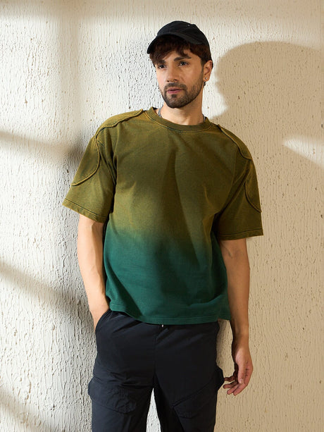 Khaki Ombre Padded Shoulder Oversized Tshirt T-shirts Fugazee 