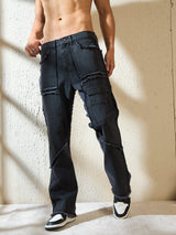 Black Raw Edge Panelled Denim Jeans Fugazee 