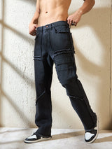 Black Raw Edge Panelled Denim Jeans Fugazee 