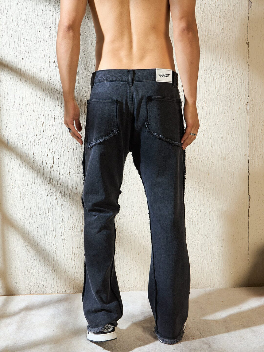 Black Raw Edge Panelled Denim Jeans Fugazee 