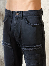 Black Raw Edge Panelled Denim Jeans Fugazee 