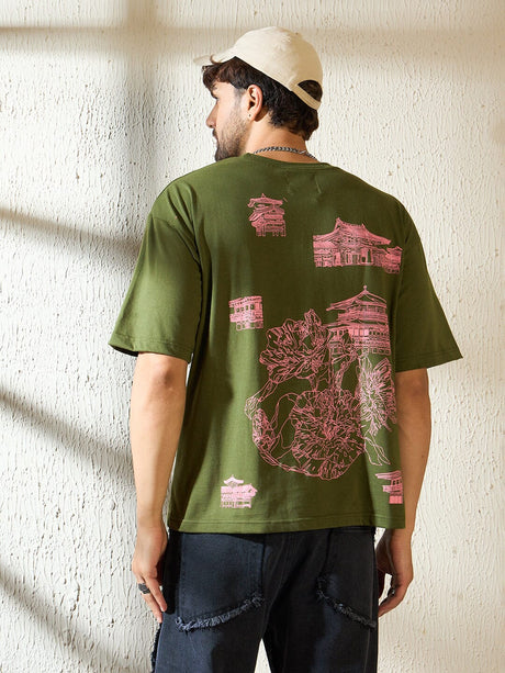 Olive Sakura Graphic Oversized Tshirt T-shirts Fugazee 