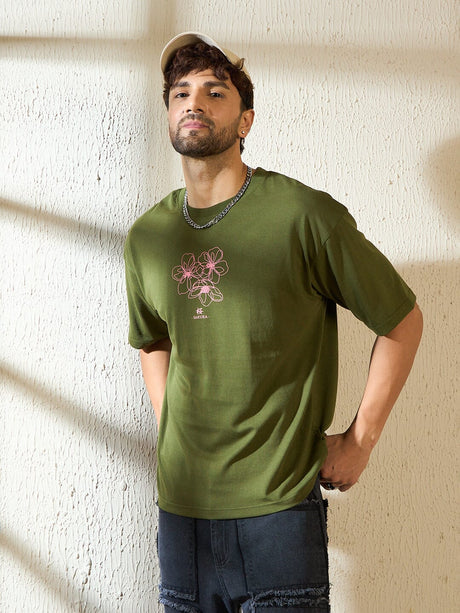 Olive Sakura Graphic Oversized Tshirt T-shirts Fugazee 