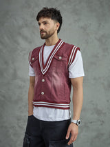 Maroon Tactical Denim Sleeveless Jacket Jackets Fugazee 