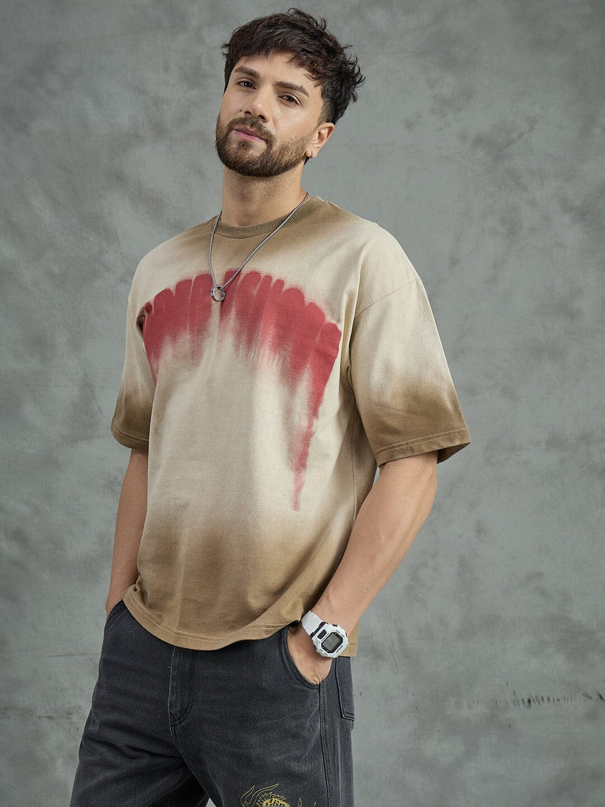 Biege Washed Faded Graphic Oversized Tee T-shirts Fugazee 