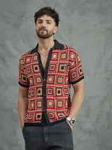 Red Crochet Pattern Knitted Shirt Shirts Fugazee 