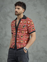 Red Crochet Pattern Knitted Shirt Shirts Fugazee 