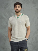 Ecru Textured Knitted Polo Tshirt T-shirts Fugazee 