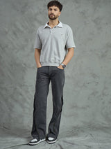 Grey Cropped Raw Edge Polo T-Shirt T-shirts Fugazee 