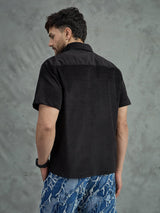 Black Corduroy Pu Applique Short Sleeves Shirt Shirts Fugazee 