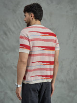 Red Striped Crew Neck Knitted T-Shirt T-shirts Fugazee 