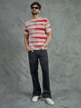 Red Striped Crew Neck Knitted T-Shirt T-shirts Fugazee 