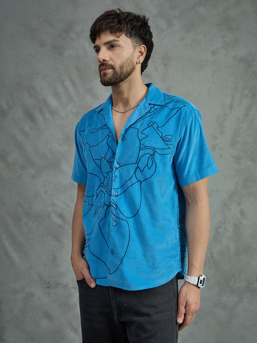 Ibiza Blue Embroidery Cuban Shirt Shirts Fugazee 