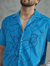 Ibiza Blue Embroidery Cuban Shirt Shirts Fugazee 