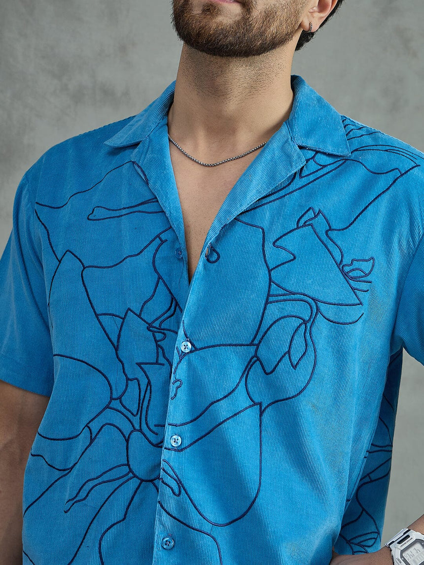 Ibiza Blue Embroidery Cuban Shirt Shirts Fugazee 