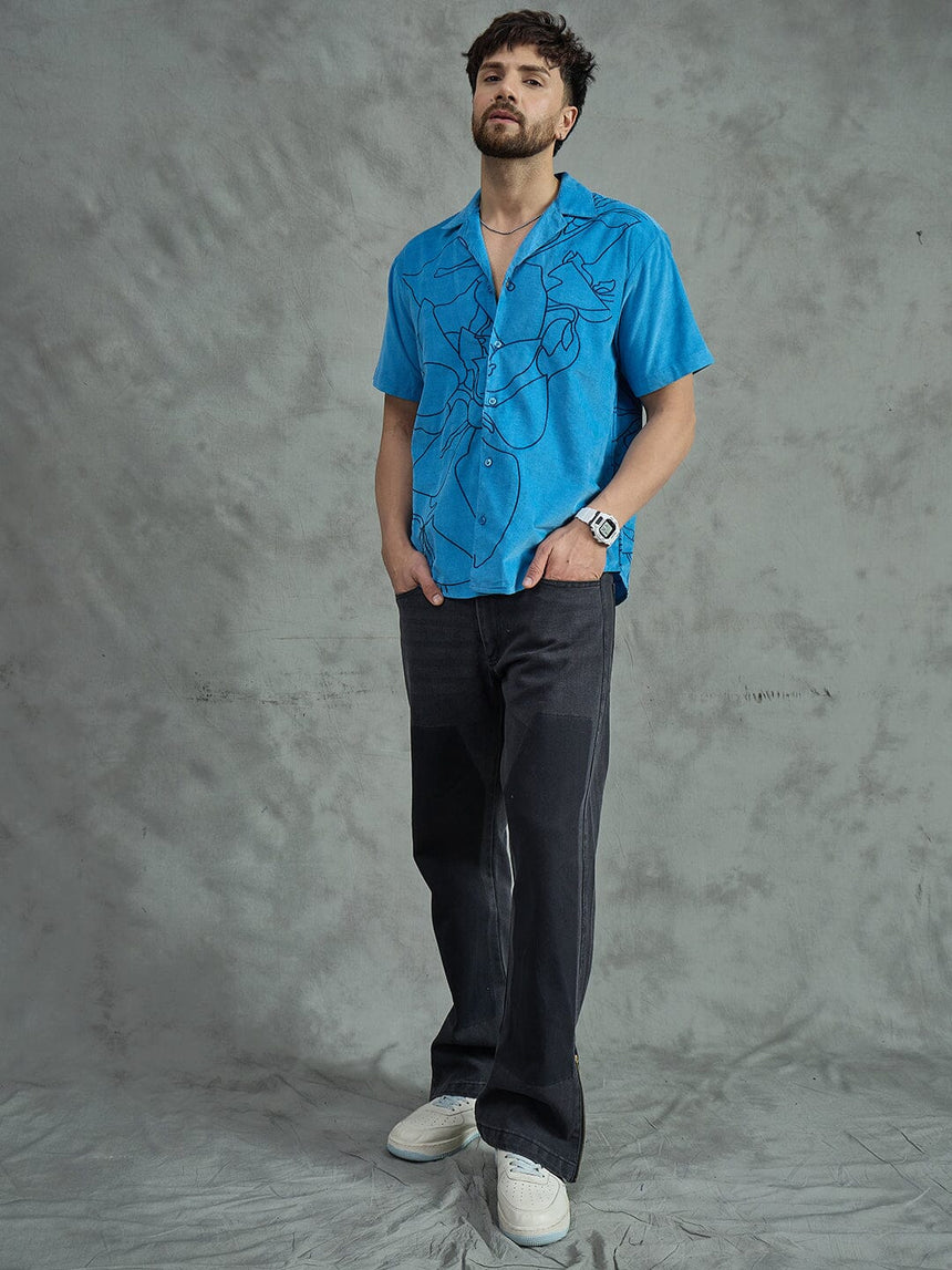 Ibiza Blue Embroidery Cuban Shirt Shirts Fugazee 