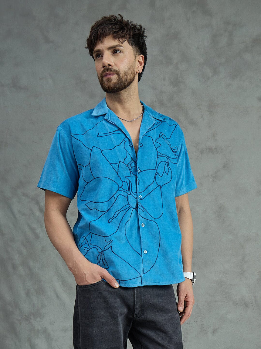 Ibiza Blue Embroidery Cuban Shirt Shirts Fugazee 