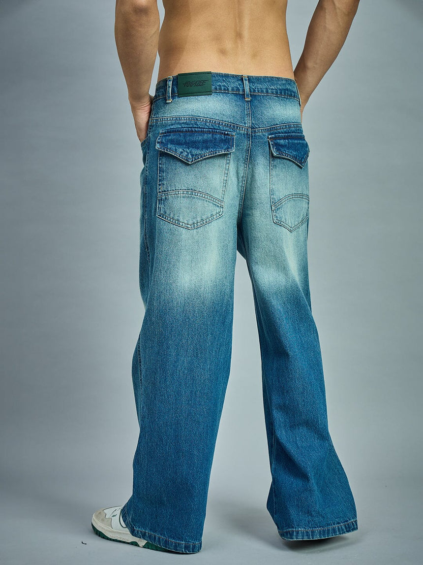 Blue Washed Bootcut Loose Fit Jeans Jeans Fugazee 