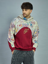 Maroon Tie Dye Cut & Sew Baggy Hoodie Sweatshirts Fugazee 